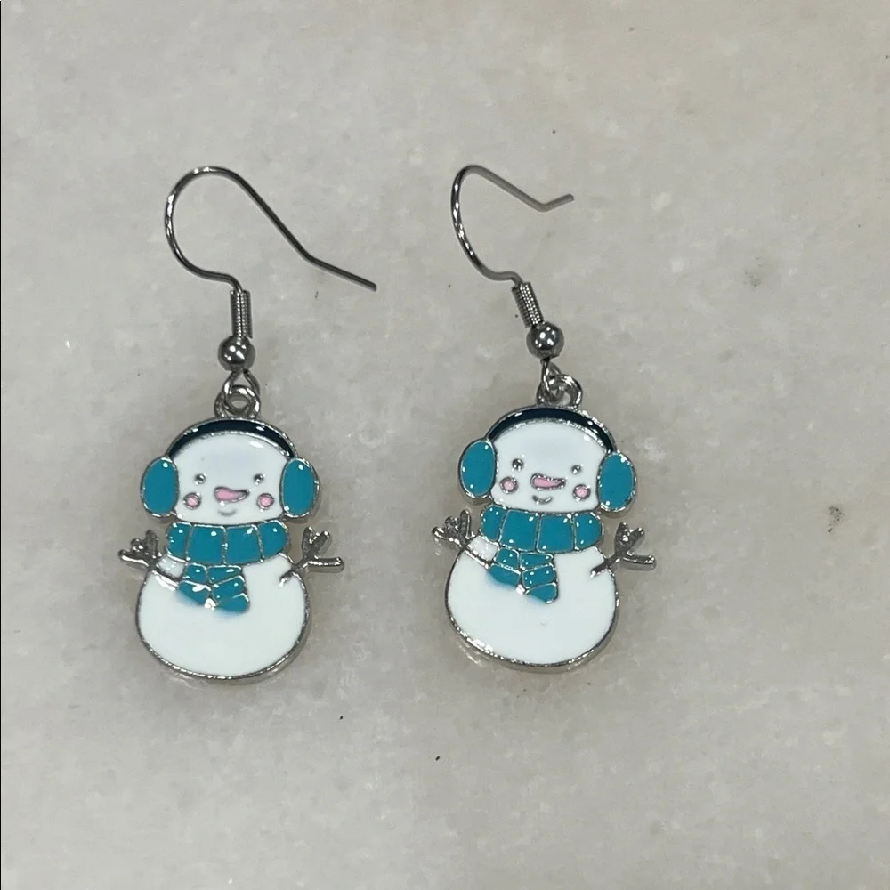 Charming Snowman Earrings with Blue Accents